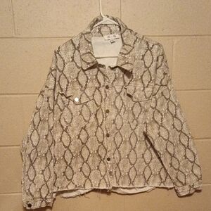 She + Sky Snake Print Jean Jacket in Cream and Brown